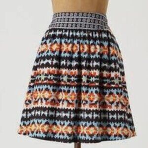 Anthropologie Purple and Orange Patterned Mini Skirt